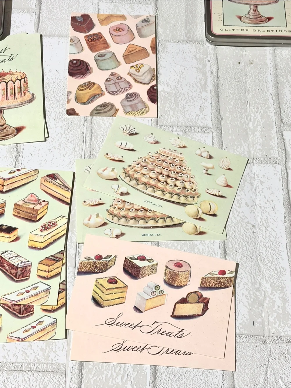 11 Cards & Tin Sweet Treats Glitter Greetings Post Card Set by Cavallini & Co